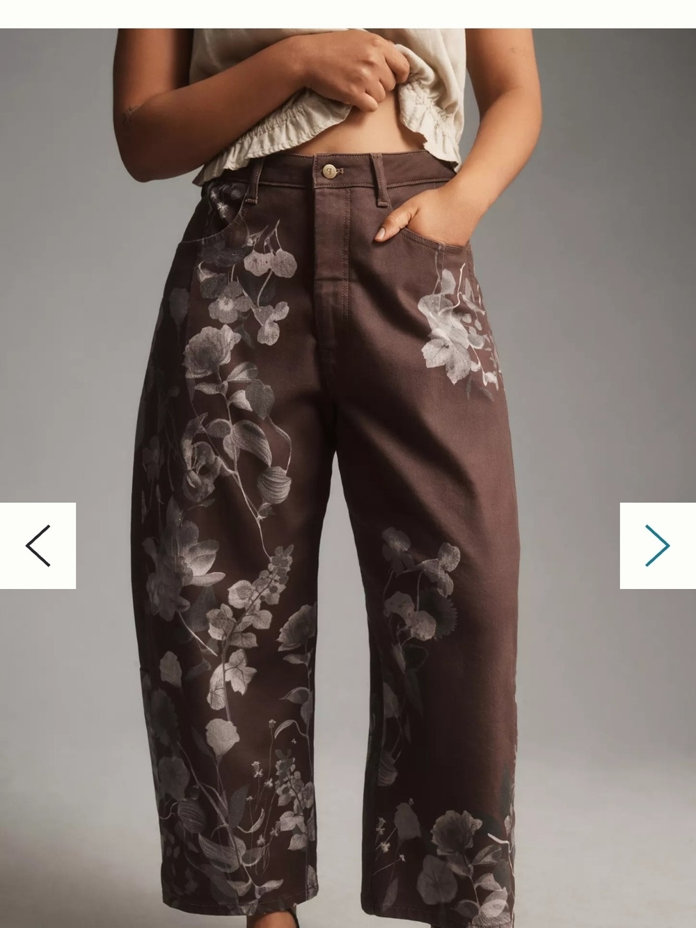 Pilcro Brown Wide-Leg Pants with White Floral Print